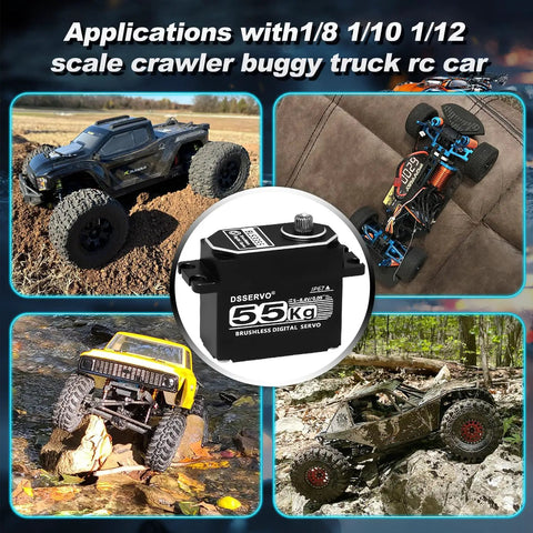 Beefy High Torque 55Kg Full Metal Coreless Digital RC Servo For One Tenth Scale Crawler Cars with various RC models shown