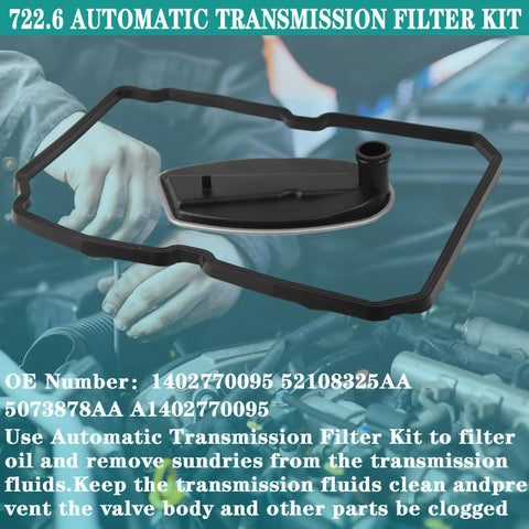 Automatic Transmission Filter Kit 722.6 For Jeep Wrangler JK Commander Dodge Charger with gasket on engine background