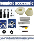 Front view of line boring machine accessories kit: blue bearing blocks, 1600mm boring bar, bushings, fasteners.