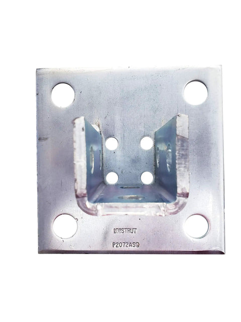 Top view of 1-5/8 Inch Square Post Base Mount for 1-5/8 Inch Strut Channel Electro-Galvanized Built Tough Heavy Duty