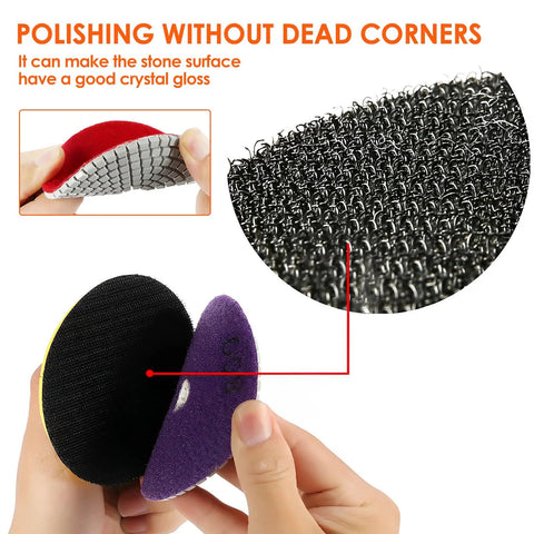 Close-up of Pro Grade 36 Piece Diamond Polishing Pads Kit showing pad attachment detail for wet use on granite and marble.