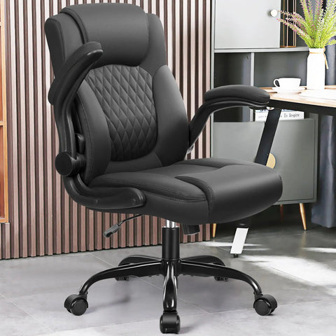Leather Office Chair With PU Leather, Ergonomic Back Support, 360 Degree Swivel, Rolling Wheels, Adjustable Armrests in office
