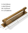 Five Pack Five Inch Center To Center Champagne Bronze Finish Cabinet Pulls With Backplates And Base Plates Zinc Alloy Vintage Kitchen Drawer Hardware Includes 8 32 By 1 Inch And One And A Half Inch Screws, detailed view of cabinet pull with dimensions.