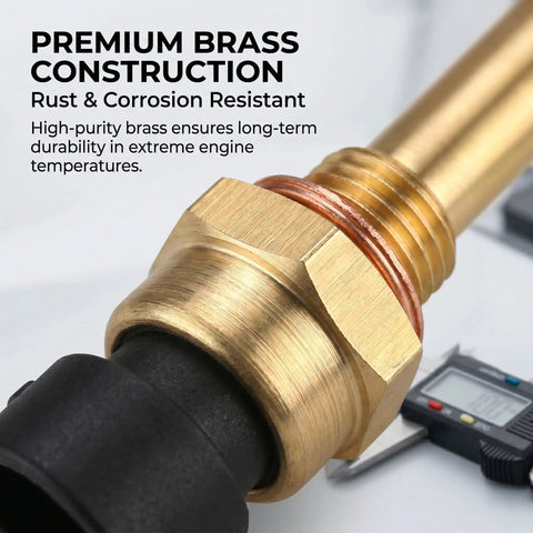 Plug And Play Drop In Coolant Temperature Sensor For Engine Ect Temp Sensor Replacement, Delphi Gold Compatible OEM 15369305 1341856 55199579 2112-3851010, Fits Buick Camaro Silverado Suburban Tahoe Express Yukon And More, brass close-up