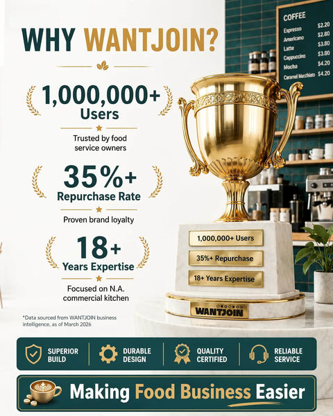 Image showcasing a golden trophy with statistics promoting WANTJOIN, highlighting user count and repurchase rate.