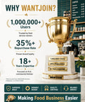 Gold trophy on display emphasizing WANTJOIN user stats and expertise in food service industry.