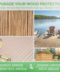 Upgrade wood protection with All In One Plant Based Wood Sealer And Stain For Outdoor Decks Fences And Furniture No Mess Easy To Use Deep Penetrating Waterproof Sealant With Deep Fiber Protection Clear Finish That Keeps Natural Tone 1 Gallon image collage