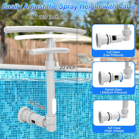 Epic Pool Fountain With Lights For Above Ground And Inground Pools, Solar Powered Dual Layer Waterfall Sprinkler with adjustable valve