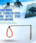 Six Point Five Inch Stainless Steel Tank Rattle Signal Device With Lanyard For Scuba Diving Underwater Buddy Alert Tool To Get Attention Durable Silver Dive Gear Accessory For Safe Communication