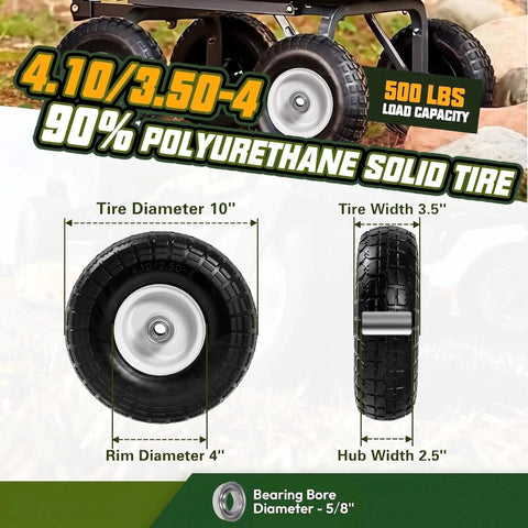 Durable 10 Inch Flat Free Solid Tire And Wheel Bundle Featuring Adjustable Hub Adaptors And 5 8 Bearing Bore for carts and dollies.