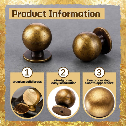 24 Pack 1 Inch Round Solid Vintage Antique Brass Cabinet Knobs Pulls For Cabinets And Drawers With Screws Included Ball Knobs