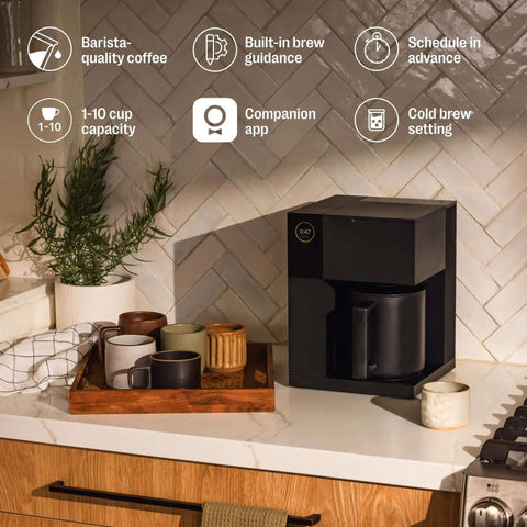 Aiden Precision Coffee Maker With Thermal Carafe 10 Cup Programmable Drip Coffee Machine For Single Serve And Batch Brew Adjustable Brew Strength Removable Water Tank Matte Black on kitchen counter