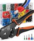 Ferrule Crimping Tool Kit For Wire And Terminal Ferrules, Square Jaw Crimpers With Ratchet, 1200-Piece Ferrule Connectors Set, AWG 28 To 5, 0.08 To 16mm2, Great For Automotive, Industrial, And Control Panel Wiring