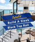 Tough As Nails 8 Foot Marine Grade Stainless Steel Black Handrail For Cable Railing Systems, outdoor deck and stair views.