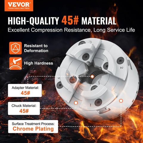 4-Jaw Lathe Chuck 2.75 Inch Self-Centering Precision Machining Tool on fiery background with 45# material and chrome plating