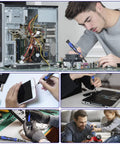 Collage showing multiple uses of the 79 In 1 Magnetic Screwdriver Kit With 58 Bits And Anti Static Wrist Strap For Electronics Repair