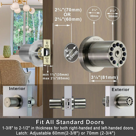 Keypad Door Knob With Key And Keyless Entry Lock Auto Lock 50 User Codes Master Code 4 To 15 Digit Access Backlit Keypad metal design