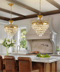 Modern Crystal Chandelier Round Gold Pendant Light Fixture For Living Room Dining Room Foyer And Bedroom, Luxury K9 Crystal Lighting