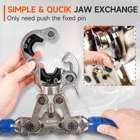 iCrimp copper pipe pressing tool kit with cutter and deburring tool IWISS metal with blue handles