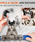 Copper Tube Fittings Crimping Tool With One Half, Three Quarters And One Inch Jaws, Press Tool for ProPress, showing jaw exchange.