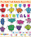 Math Talk Bulletin Board Decor Set for Teachers and Classrooms, 54 Piece Classroom Kit with cutouts, letter cards, and borders.