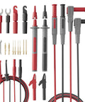 Silicone Multimeter Test Lead Kit With 40 Inch Leads And Back Probe Probes, Alligator Clip Added, modular attachments shown