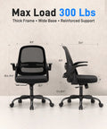 Ergonomic Mesh Office Chair for Home Office With Flip Up Armrests Breathable Mesh Back and Thick Seat Cushion all-day comfort dimensions