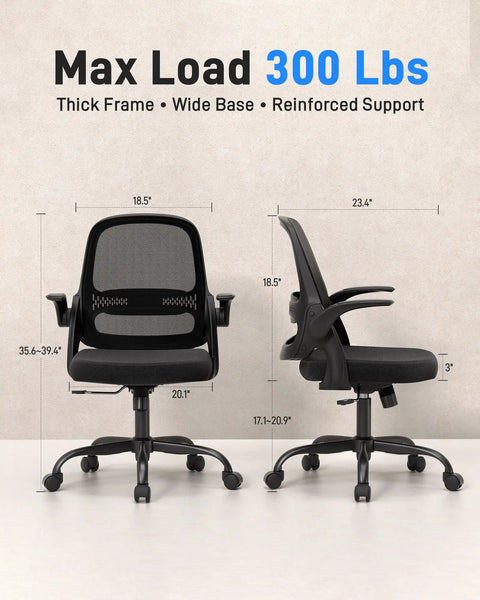 Ergonomic Mesh Office Chair for Home Office With Flip Up Armrests Breathable Mesh Back and Thick Seat Cushion all-day comfort dimensions