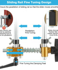 Sliding rail fine tuning design feature of mortise lock jig kit for wooden doors with tungsten carbide blades.