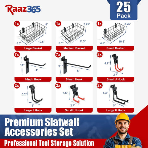 25 Piece Slat Wall Storage Kit With 3 Baskets And 22 Hooks Heavy Duty Slat Wall Accessories For Garage Kitchen Workshop