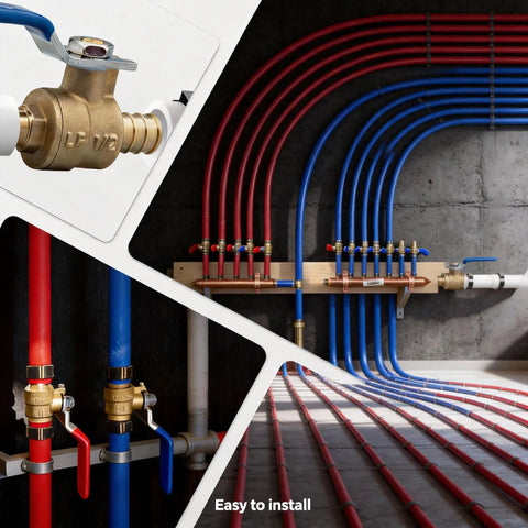 Lead Free Brass PEX Ball Valve Set Three Quarters Inch Two Pack For Easy Install Hot Water Identification Red Shut Off Valves NSF certified