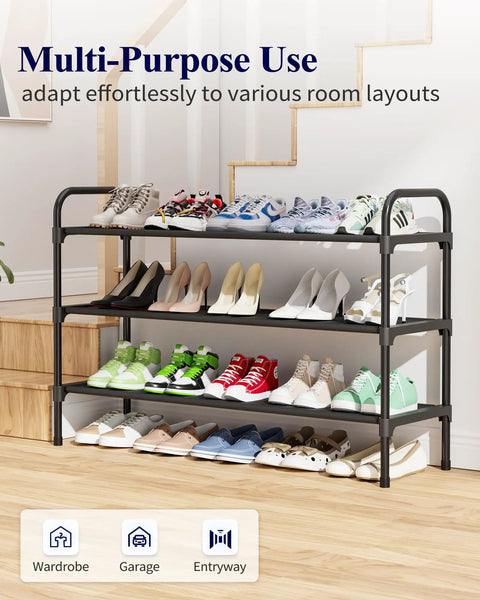 Super Spacious Three Tier Shoe Rack For Closet Organization Extra Long Black Storage Holder Fits Multiple Sneakers And Boots Total Floor Savers You Are Gonna Love