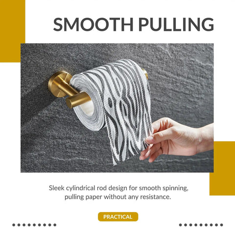 Brushed Dark Gold Stainless Steel Toilet Paper Holder With Round Arm Design, SUS304 Wall Mount TP Hanger in use