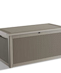 Waterproof Outdoor Storage Box With 320 Gallon Capacity UV Resistant Resin Deck Box Hydraulic Rod For Smooth Lift And Reinforced Stability Ideal For Patio Garden And Pool Gear In Grey