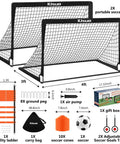 Backyard Pop Up Soccer Goals Set of 2 for Kids, 4x3ft Training Nets With Soccer Ball, Pump, Adjustable Ladder, Cones and Targets, Indoor Outdoor Practice Equipment, Black