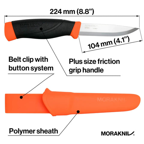 Heavy-Duty Carbon Steel Fixed-Blade Knife With Sheath, 4.1-Inch Blade, 0.125-Inch Thick, ergonomic handle and polymer sheath