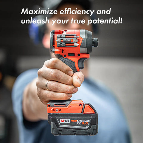 Magnetic Bit Holder For Impact Drivers And Drills, Durable Silicone Sleeve shown on held red impact driver