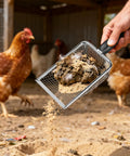 2 Pack Heavy Duty Chicken Poop Scooper With Dual 3.8mm And 5mm Mesh Sizes, Metal Coop Rake And Scoop Tool For Cleaning Poop, Sand Sifting, Litter, And Chicken Bedding, sifting sand in chicken coop