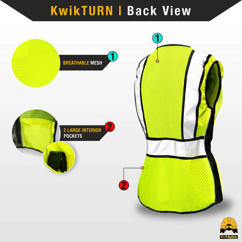 Back view of High Visibility Womens Safety Vest Class 2 Reflective Construction Workwear Yellow Medium with breathable mesh and pockets.