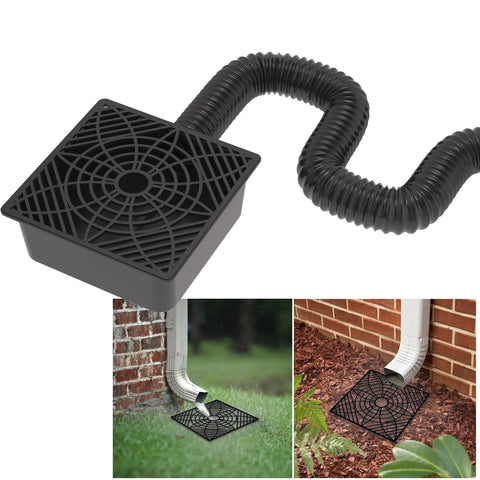 Low Profile Gutter Downspout Extender Kit With Flexible Catch Basin, No Dig Drain Extension Up To 5.1 Feet, Easy Bend, Retractable Design