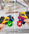 Comparison of Travel RFID Blocking Card Sleeves Set Of 12 With Color Coded Envelopes for Identity Theft Protection using scanners