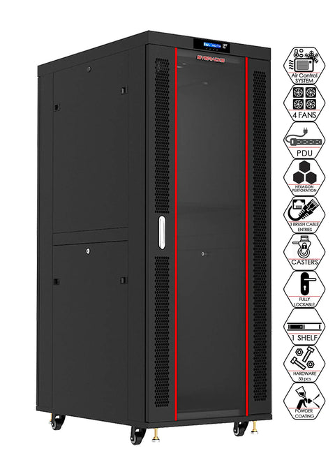 Heavy Duty 37U Server Rack Cabinet 39 Inch Deep With Dope Cooling Vents And Premium Steel Build For Bulletproof IT Gear Storage and organization, side view.