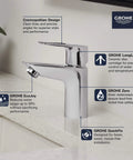 Bauloop Single Hole Bathroom Faucet With Single Handle S Size Chrome Finish 1.2 GPM Flow Drip Free Ceramic Disc Valve