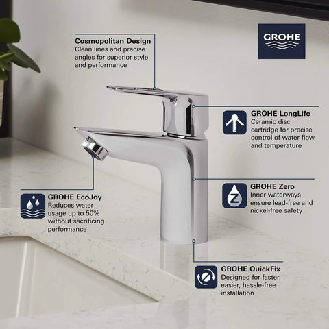 Bauloop Single Hole Bathroom Faucet With Single Handle S Size Chrome Finish 1.2 GPM Flow Drip Free Ceramic Disc Valve