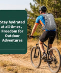 Cyclist wearing Lightweight Hydration Backpack With 2L Bladder For Men And Women, Hands Free Water Pack, biking outdoors
