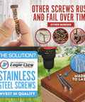 Comparison of rusted screws and Number Ten By Three Inch Stainless Steel Deck Screws 304 Grade 100 Pack showing durability.