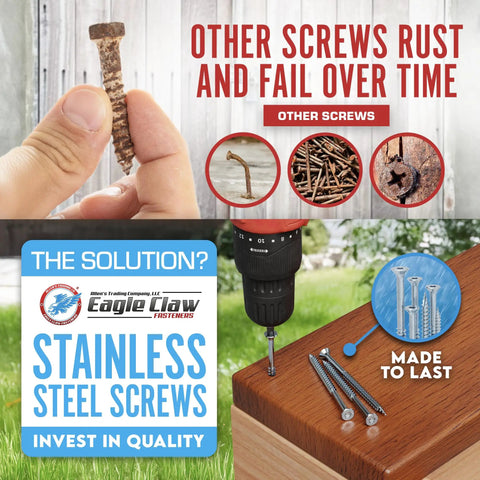 316 Marine Grade Stainless Steel Wood Screws 3 Inch 100 Pack With T25 Star Driver Bit, rust comparison with other screws