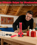 Premium Thin Rip Jig Guide For Table Saw Band Saw And Router Table on workbench, used for precise wood strip cutting.