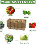 240 Cell Seed Starter Tray Kit with Biodegradable Peat Pots and Germination Trays Organic Seed Starting System Includes 24 Labels and 2 Transplant Tools for Easy Root Friendly Plant Start stacked trays with application icons for tomato, pepper, strawberry, and more.