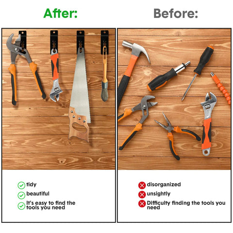 Heavy Duty Slatwall Hooks 24 Pack Set For Garage Shed And Workshop Metal Wall Hangers In 4 6 And 8 Inch Sizes For Slat Wall Panels Tools Organization Durable Black Finish, tools organized on slatwall hooks